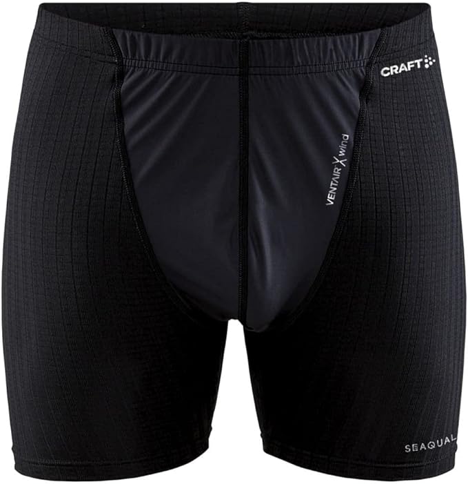 Men's Craft boxer baselayer. Black. Front view.