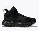 Men's Hoka Anacapa 2 Mid GTX. Black upper. Black midsole. Lateral view.