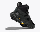 Men's Hoka Anacapa 2 Mid GTX. Black upper. Black midsole. Lateral view.