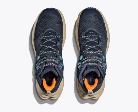 Men's Hoka Anacapa 2 MID GTX. Blue upper. Grey midsole. Top view.