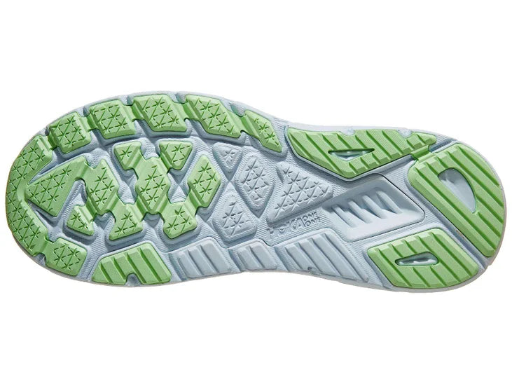 Men's Hoka Arahi 7. Light Blue upper. White midsole. Bottom view.