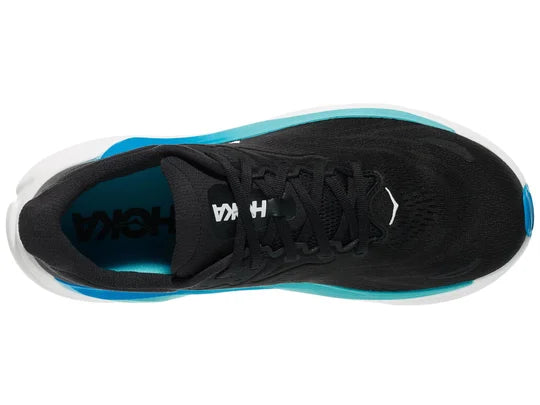 Men's Hoka Arahi 8. Black upper. White midsole. Top view.