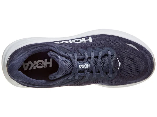 Men's Hoka Bondi 9. Navy blue upper. White midsole. Top view. 