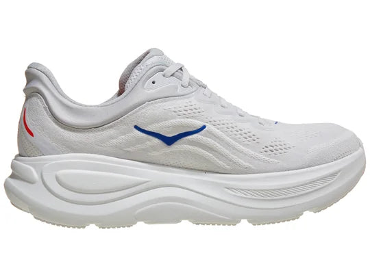 Men's Hoka Bondi 9. Grey upper. White midsole. Medial view.