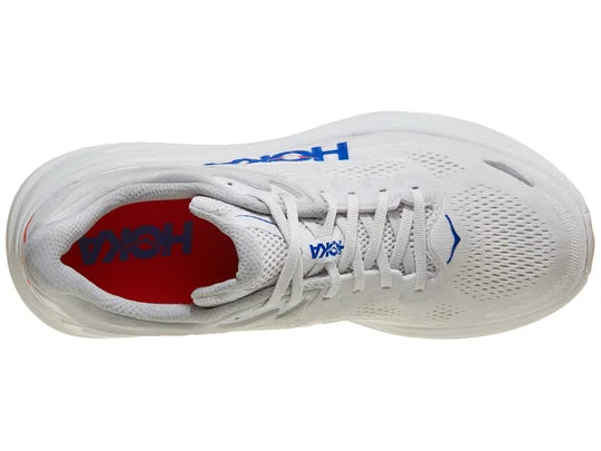 Men's Hoka Bondi 9. Grey upper. White midsole. Top view.