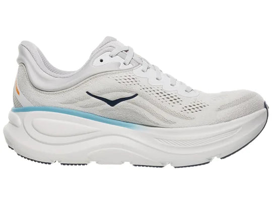 Men's Hoka Bondi 9. Grey upper. White midsole. Medial view.