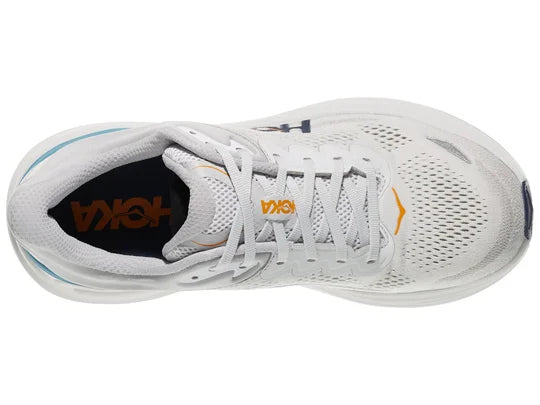 Men's Hoka Bondi 9. Grey upper. White midsole. Top view.