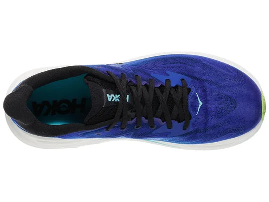 Men's Hoka Clifton 10. Dark Blue upper. White midsole. Top view.