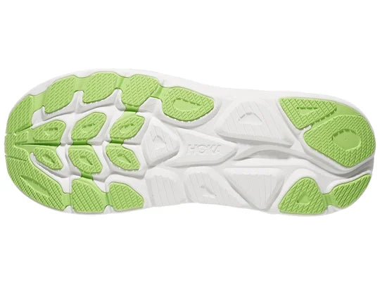 Men's Hoka Clifton 10. Dark Blue upper. White midsole. Bottom view.