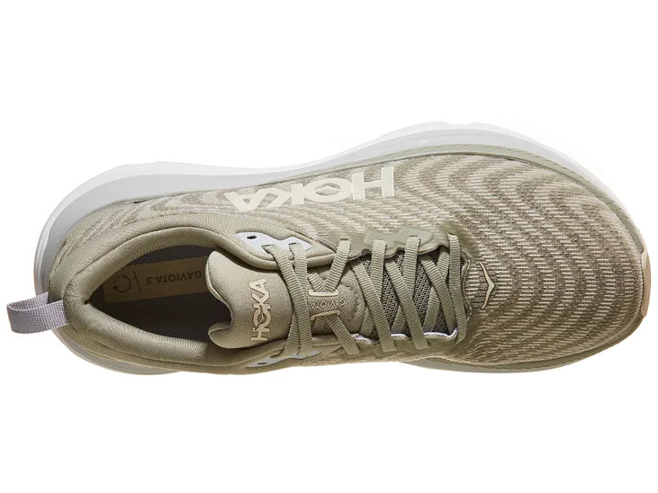 Men's Hoka Gaviota 5. Tan upper. White midsole. Top view.