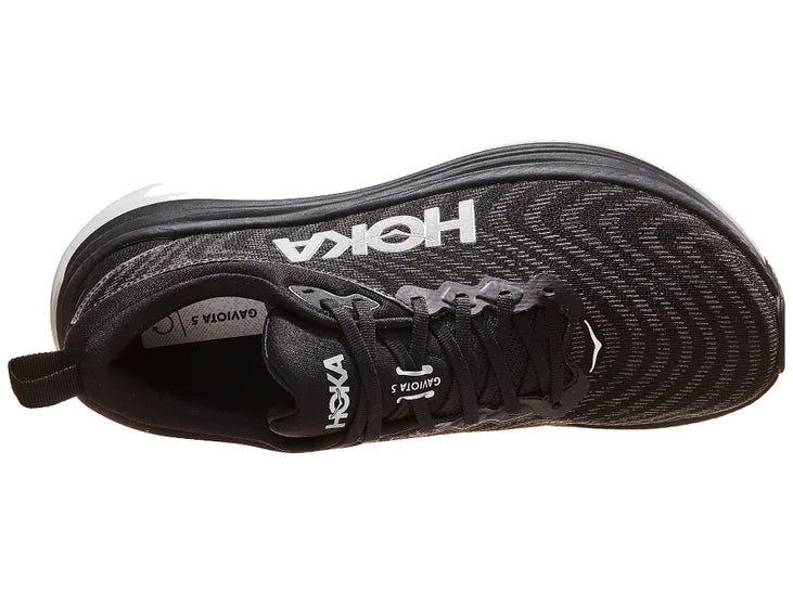 Men's Hoka Gaviota 5. Black upper. White midsole. Top view.