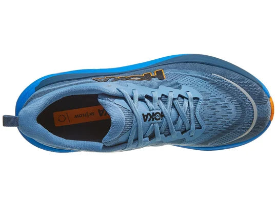 Men's Hoka Skyflow. Blue upper. Blue midsole. Top view.