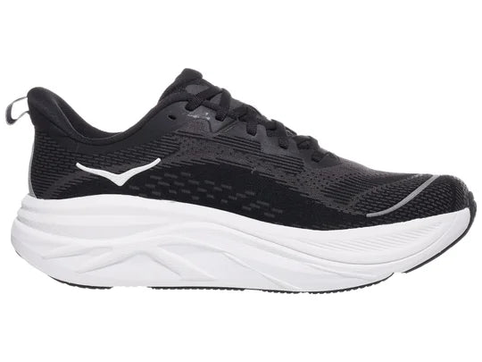 Men's Hoka Skyflow. Black/White. Medial view.