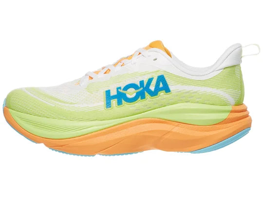 Men's Hoka Skyflow. Frost/Solar Flare. Lateral view.