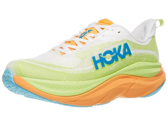 Men's Hoka Skyflow. Frost/Solar Flare. Lateral view.