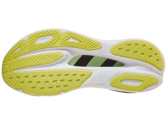 Men's Hoka Skyward X. Green upper. White and black midsole. Bottom view.