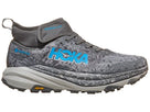 Men's Hoka Speedgoat 6 MID GTX. Grey upper. Grey midsole. Lateral view.