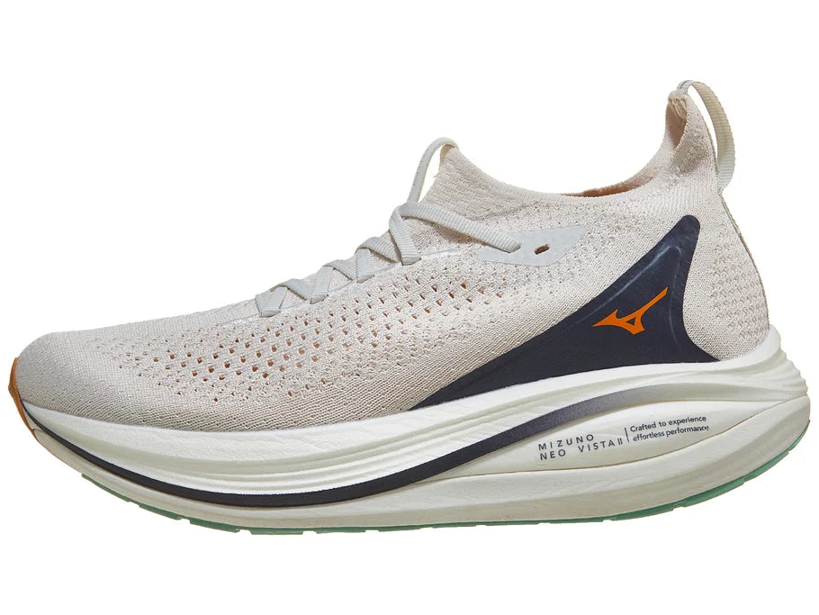 Men's Mizuno Neo Vista 2. White upper. White midsole. Lateral view.