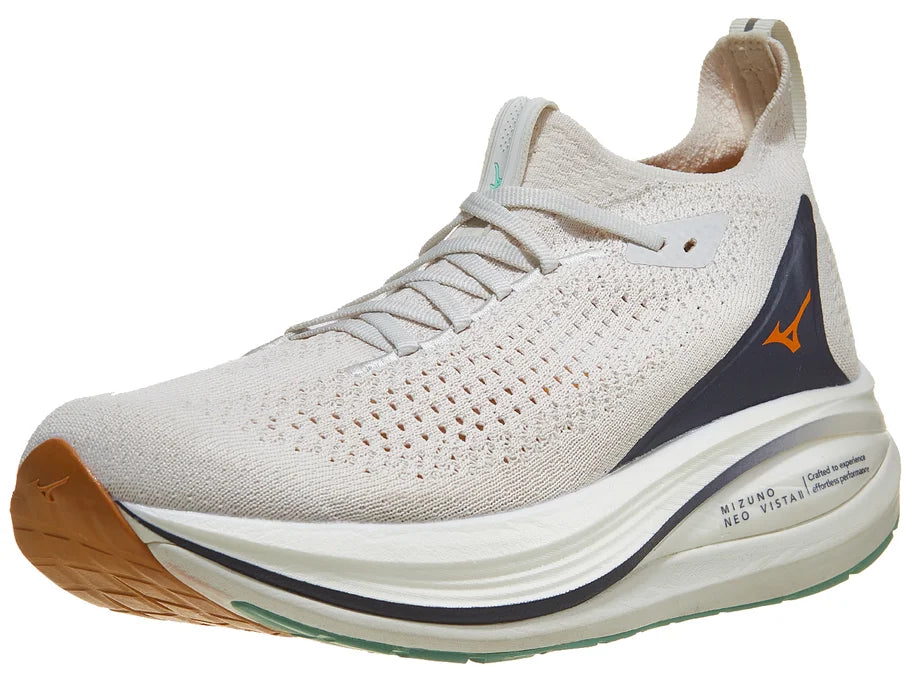 Men's Mizuno Neo Vista 2. White upper. White midsole. Lateral view.