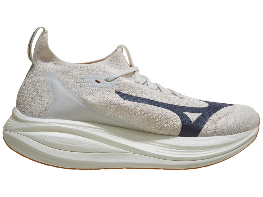 Men's Mizuno Neo Vista 2. White upper. White midsole. Medial view.