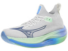 Men's Mizuno Neo Vista. White upper. Multicolored midsole. Lateral view.
