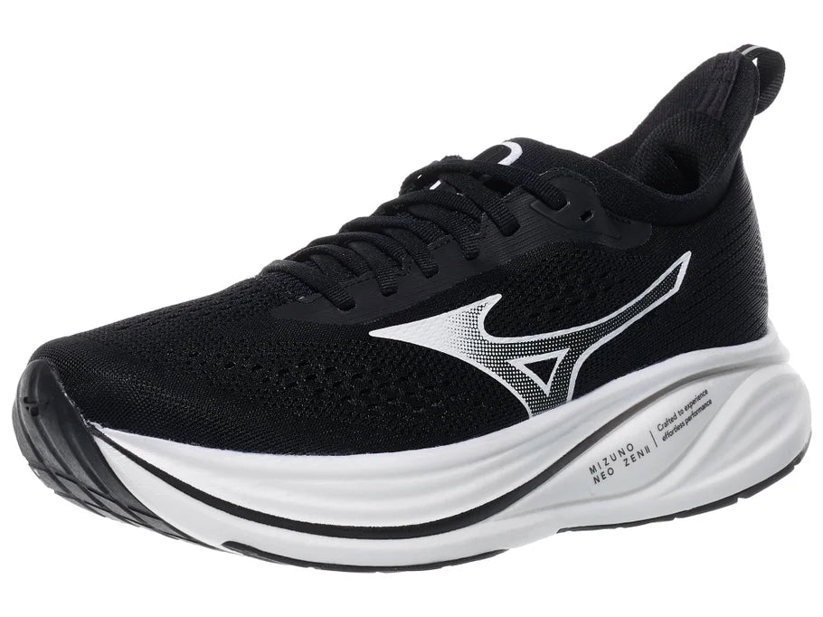 Men's Mizuno Neo Zen 2. Black upper. White midsole. Lateral view.
