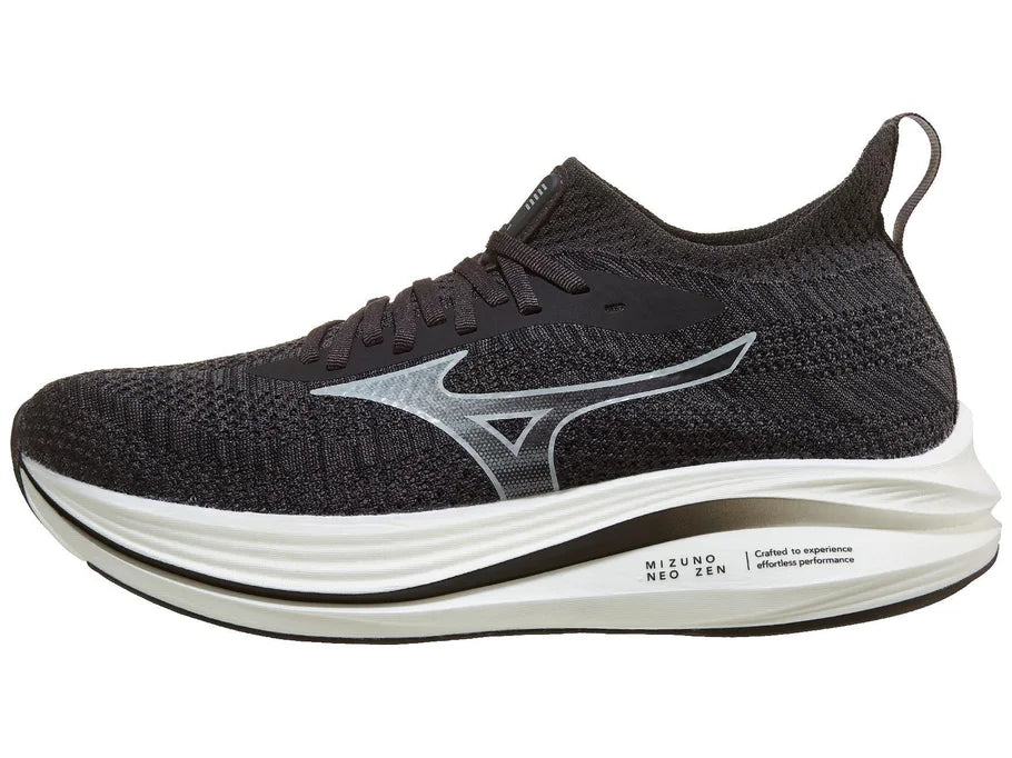 Men's Mizuno Neo Zen. Dark Grey upper. White midsole. Lateral view.