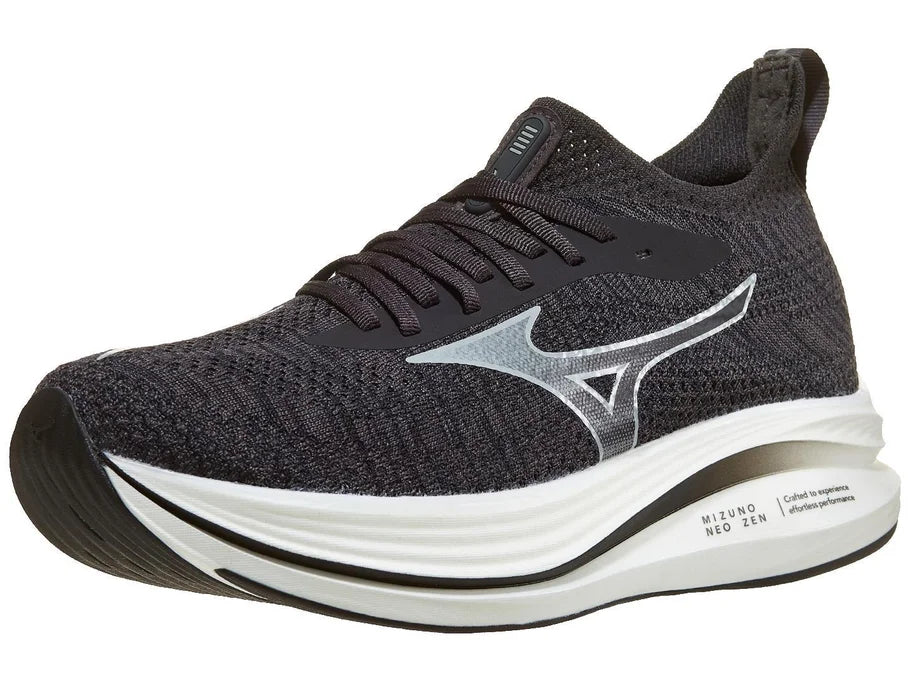 Men's Mizuno Neo Zen. Dark Grey upper. White midsole. Lateral view.