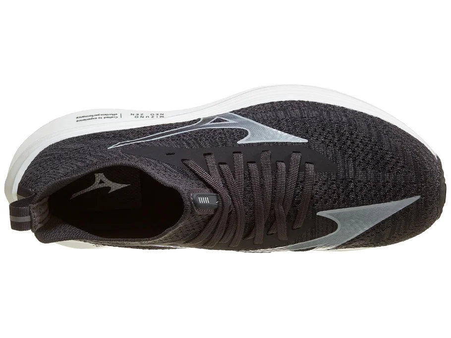 Men's Mizuno Neo Zen. Dark Grey upper. White midsole. Top view.