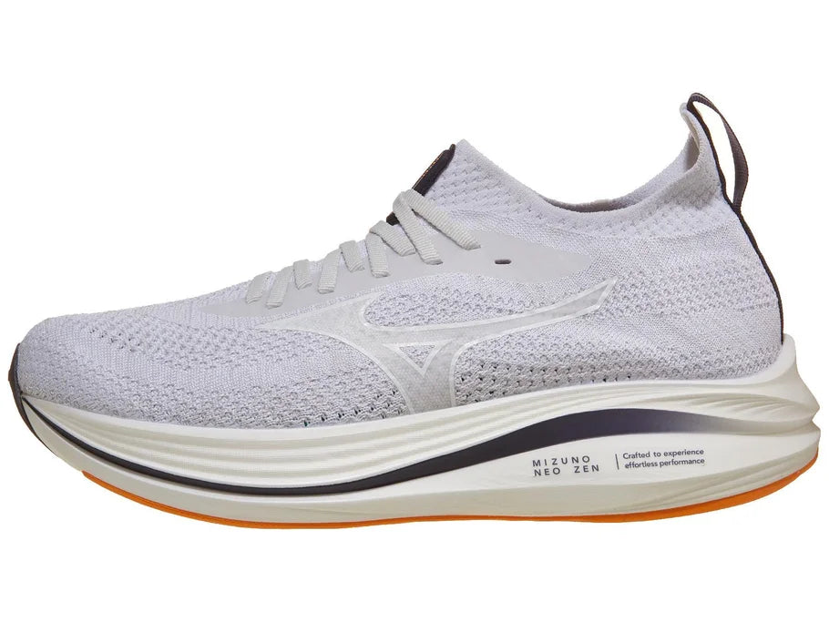 Men's Mizuno Neo Zen. Light Blue/Grey upper. White midsole. Lateral view.