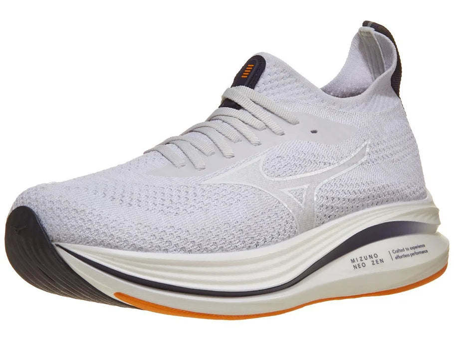 Men's Mizuno Neo Zen. Light Blue/Grey upper. White midsole. Lateral view.