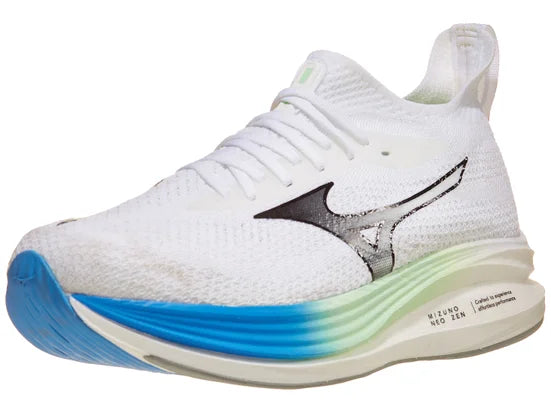 Men's Mizuno Neo Zen in White/Frontier Blue, lateral view.