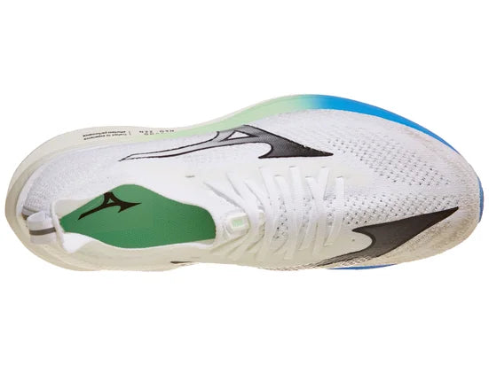 Men's Mizuno Neo Zen in White/Frontier Blue, top view.