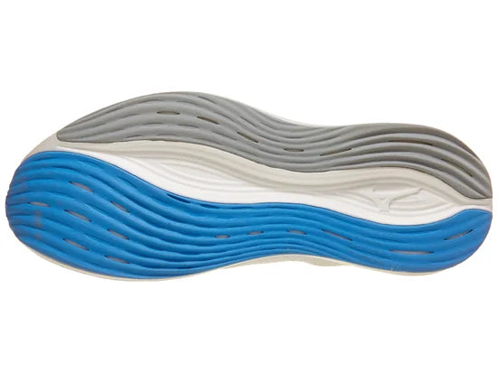 Men's Mizuno Neo Zen in White/Frontier Blue, outsole view.