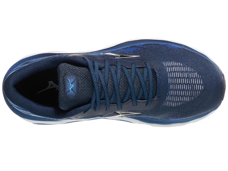 Men's Mizuno Wave Horizon 7. Blue upper. Blue/White midsole. Top View.