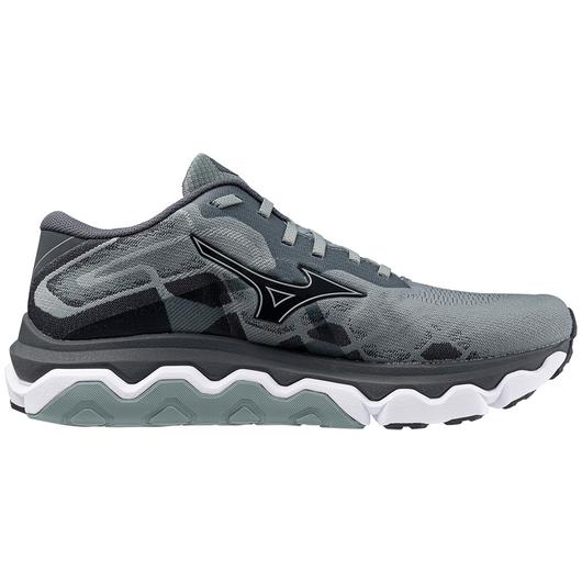 Men's Mizuno Wave Horizon 7. Grey upper. White midsole. Medial view.