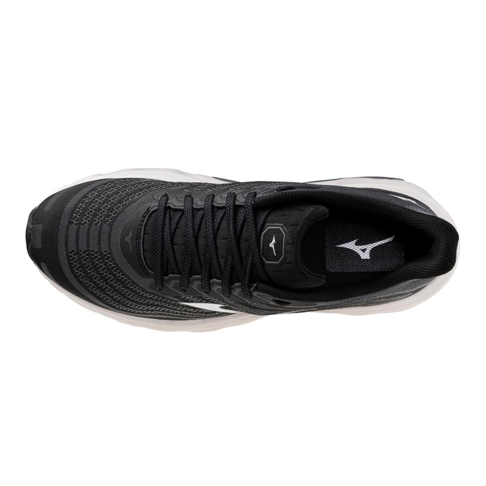 Men's Mizuno Wave Horizon 8. Black upper. White midsole. Top view.