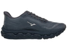 Men's Mizuno Wave Horizon 9. Dark grey upper. Black midsole. Medial view.