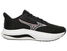 Men's Mizuno Wave Inspire 22. Black upper. White midsole. Medial view.