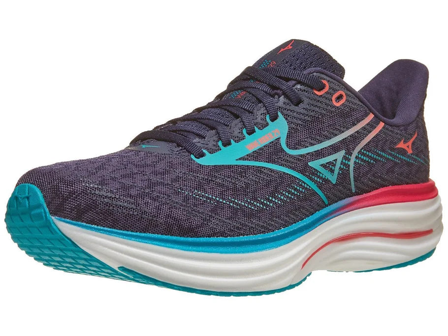 Men's Mizuno Wave Rider 29. Grey upper. White midsole. Lateral view.