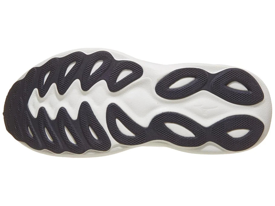 Men's Mizuno Wave Sky 9. Dark Blue upper. White midsole. Bottom view.