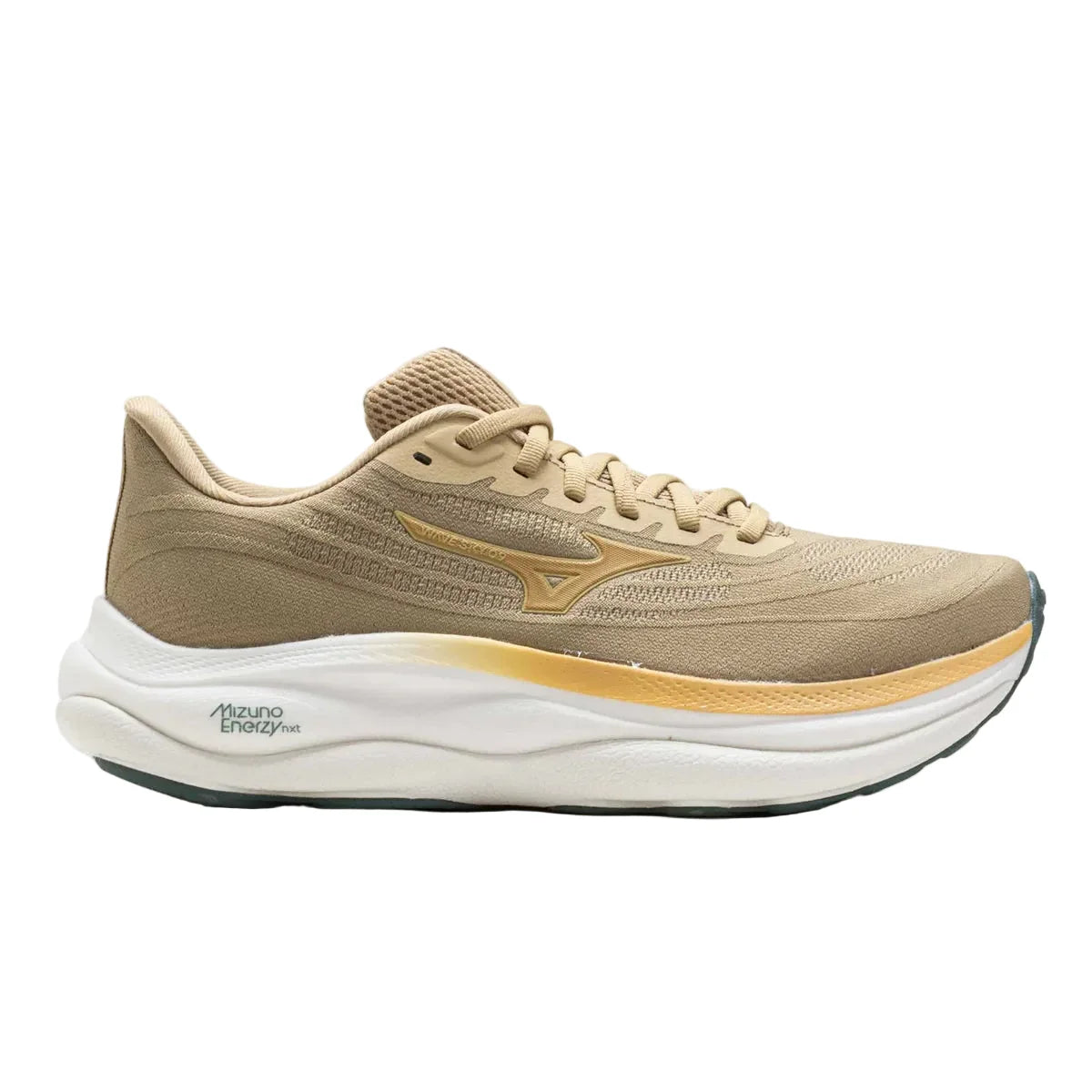Men's Mizuno Wave Sky 9 in Pale Khaki/Curds and Whey, lateral view