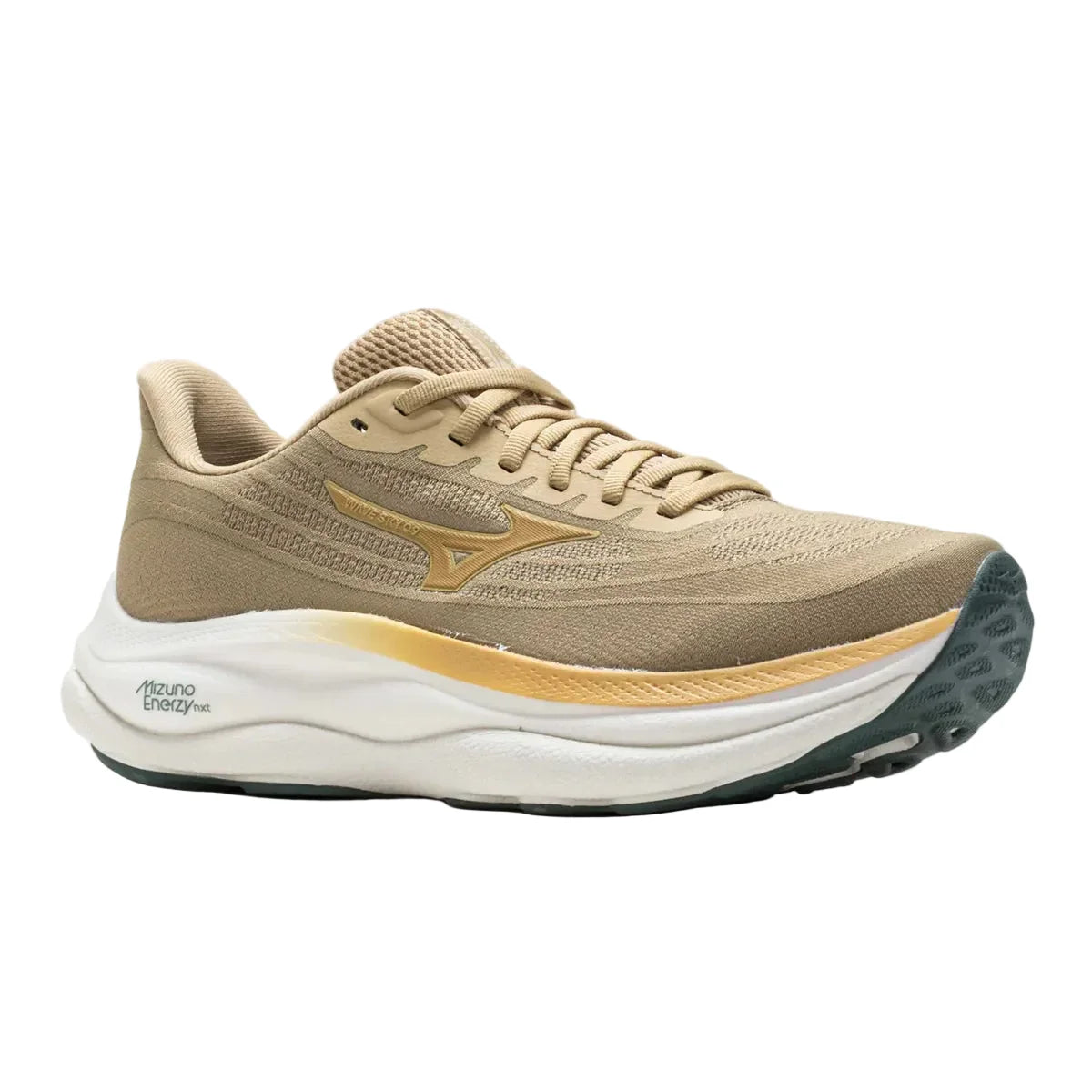 Men's Mizuno Wave Sky 9 in Pale Khaki/Curds and Whey, lateral detail