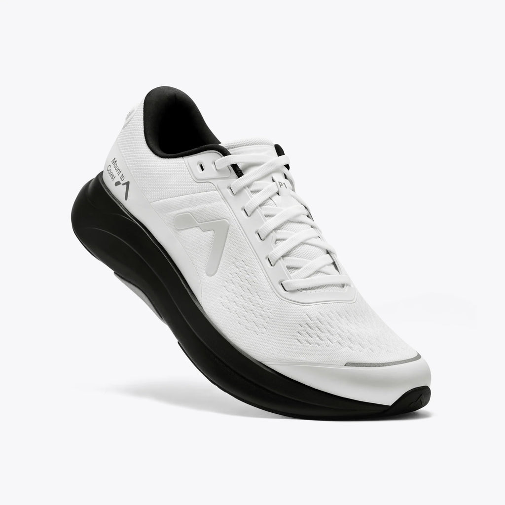 Men's Mount to Coast. P1. White upper. Black midsole. Lateral view.