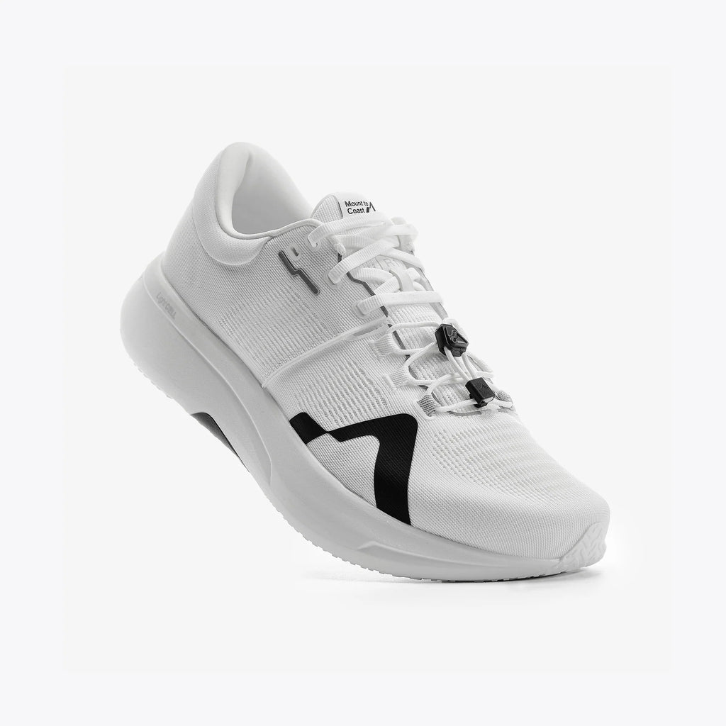 Men's Mount to Coast. R1. White upper. White midsole. Lateral view.