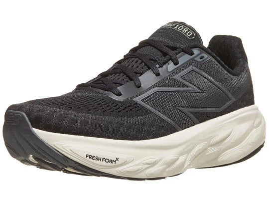 Men's New Balance 1080 v14. Black upper. Off White midsole. Lateral view.