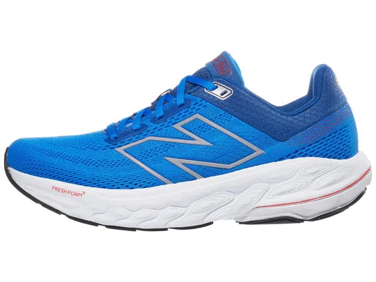 Men's New Balance 860 V14. Blue upper. White midsole. Lateral view.