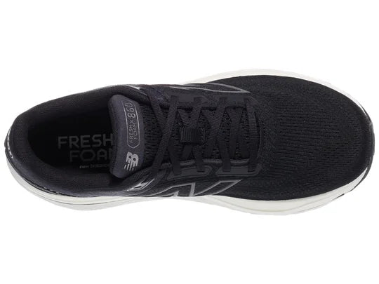 Men's New Balance 860v14. Black upper. White midsole. Top view.