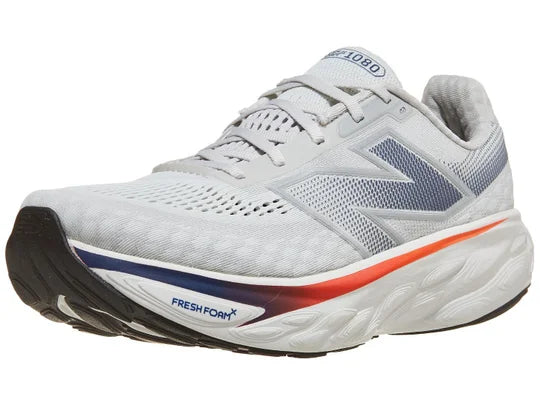 Men's New Balance 1080 v14. Grey upper. White midsole. Lateral view.