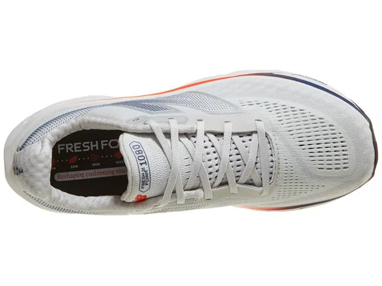 Men's New Balance 1080 v14. Grey upper. White midsole. Top view.